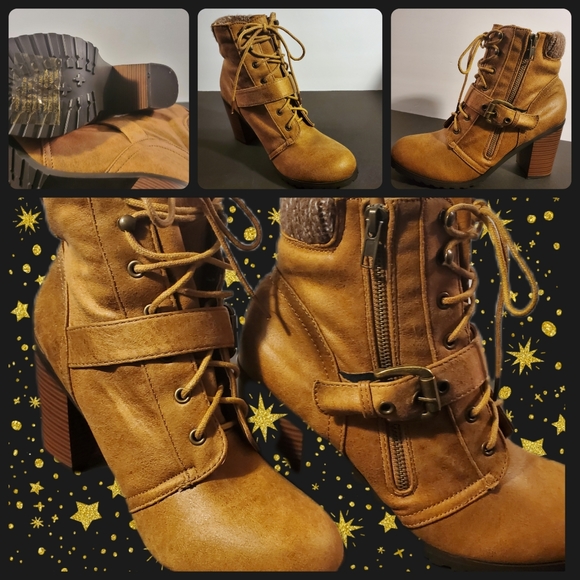 JUSTFAB Orquidia Cognac Chunky Heel Ankle Bootie - Picture 6 of 6